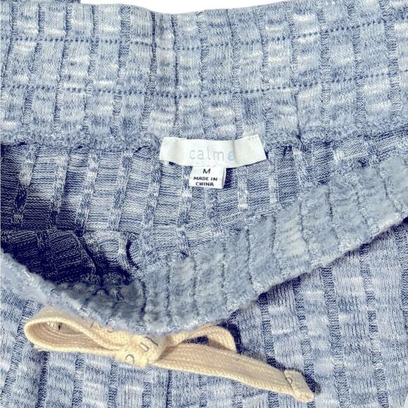 Calme x Johnny Was Women’s Cozy Wide Leg Pant Blue Ribbed Pockets Tie Waist M - Picture 3 of 7